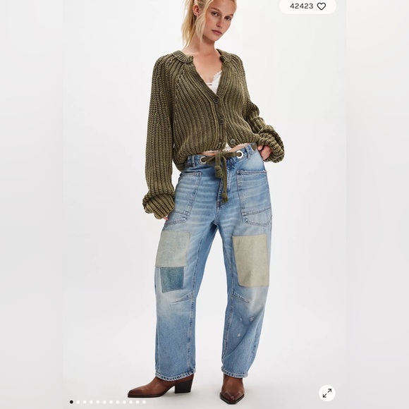 We The Free Moxie Pull-On Barrel Jeans, Patchwork, Sz 26 NWOT - Picture 4 of 8